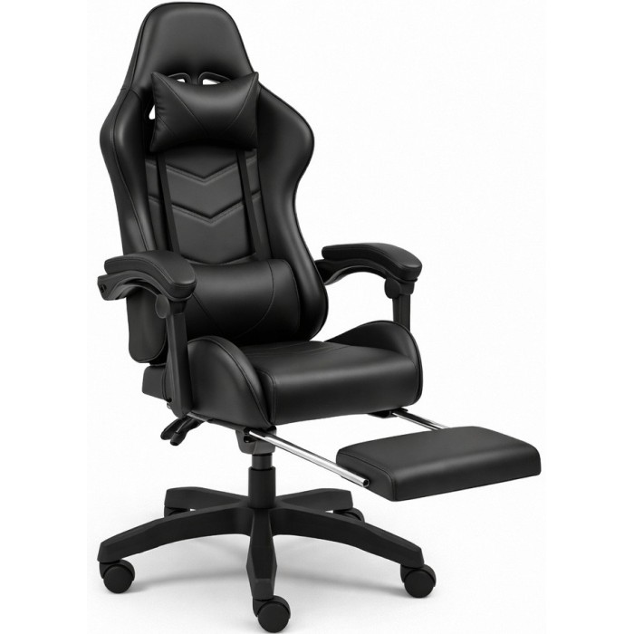Оригінальне геймерське крісло до 130 кг з масажною подушкою, підніжкою ThroneX чорне