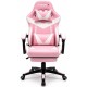 Оригінальне геймерське крісло до 130 кг з масажною подушкою, підніжкою ThroneX рожево-біле