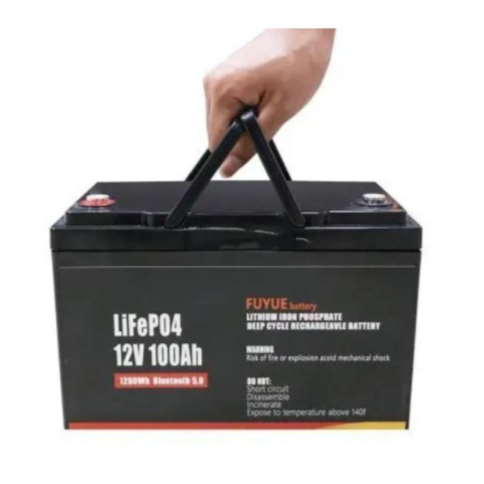LiFePO4 12V 100Ah Акумулятор Fuyue з Bluetooth та BMS, для ДБЖ з складними ручками