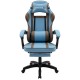 Дизайнерське геймерське крісло до 130 кг з масажною подушкою, підніжкою ThroneX блакитне з коричневим PVC 007