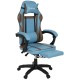 Дизайнерське геймерське крісло до 130 кг з масажною подушкою, підніжкою ThroneX блакитне з коричневим PVC 007