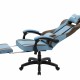 Дизайнерське геймерське крісло до 130 кг з масажною подушкою, підніжкою ThroneX блакитне з коричневим PVC 007