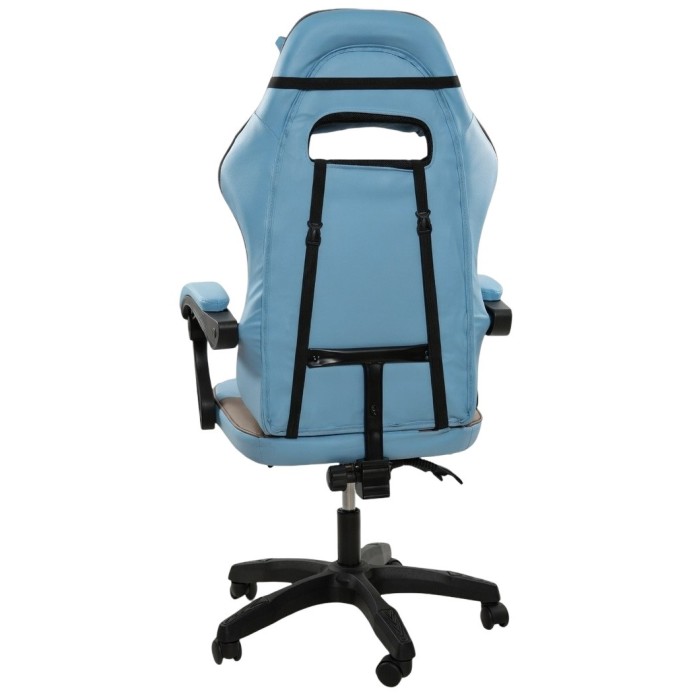 Дизайнерське геймерське крісло до 130 кг з масажною подушкою, підніжкою ThroneX блакитне з коричневим PVC 007
