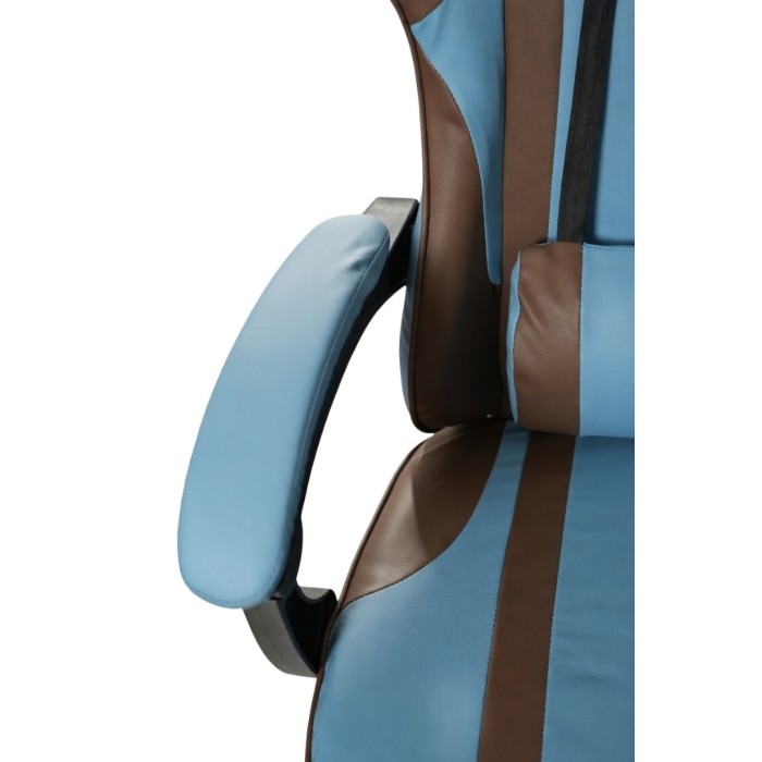 Дизайнерське геймерське крісло до 130 кг з масажною подушкою, підніжкою ThroneX блакитне з коричневим PVC 007