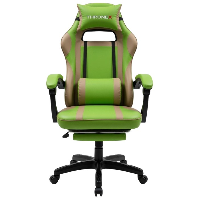 Дизайнерське геймерське крісло до 130 кг з масажною подушкою, підніжкою ThroneX cалатове з бежевим PVC 004