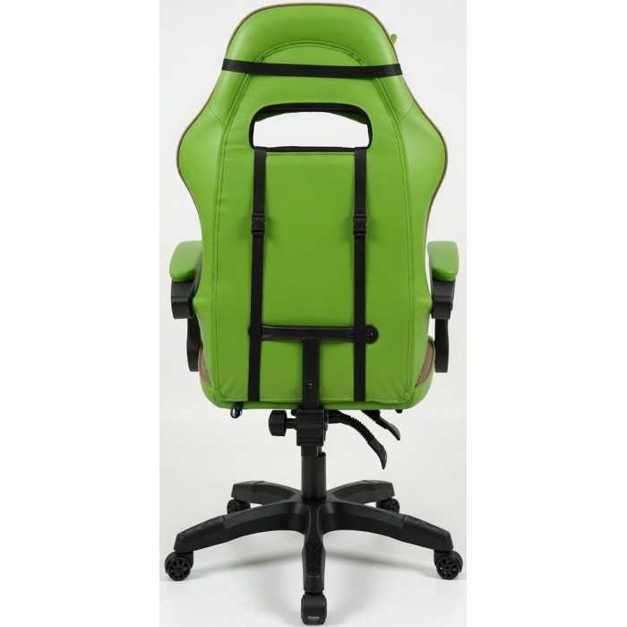 Дизайнерське геймерське крісло до 130 кг з масажною подушкою, підніжкою ThroneX cалатове з бежевим PVC 004