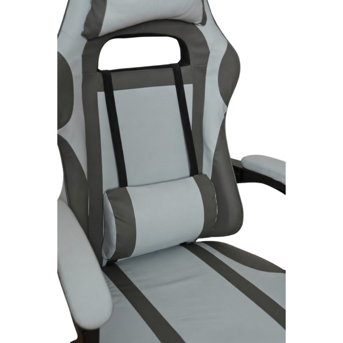 Дизайнерське геймерське крісло до 130 кг з масажною подушкою, підніжкою ThroneX світло-сіре з графітом PVC 003