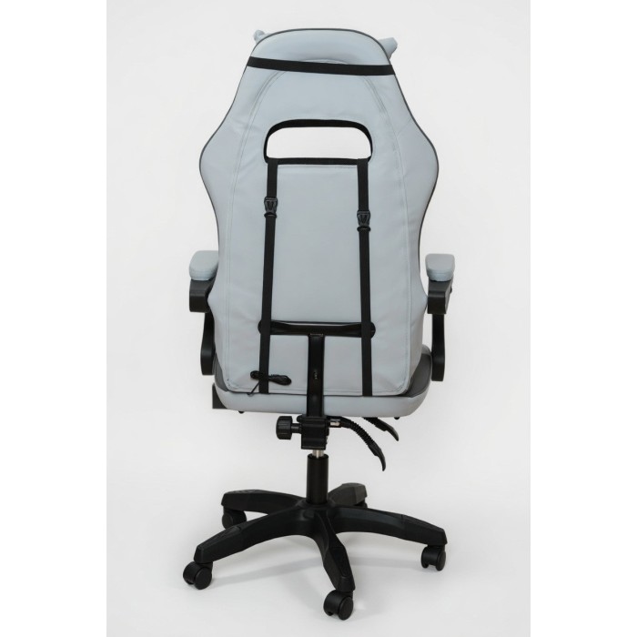 Дизайнерське геймерське крісло до 130 кг з масажною подушкою, підніжкою ThroneX світло-сіре з графітом PVC 003