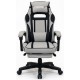 Дизайнерське геймерське крісло з тканини до 130 кг з масажною подушкою, підніжкою ThroneX сіре з чорним linen 001