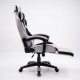 Дизайнерське геймерське крісло з тканини до 130 кг з масажною подушкою, підніжкою ThroneX сіре з чорним linen 001