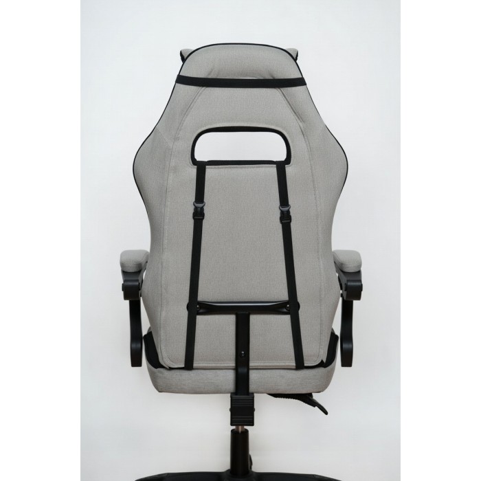 Дизайнерське геймерське крісло з тканини до 130 кг з масажною подушкою, підніжкою ThroneX сіре з чорним linen 001