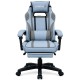 Дизайнерське геймерське крісло з тканини до 130 кг з масажною подушкою, підніжкою ThroneX блакитне з сірим linen 007