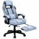 Дизайнерське геймерське крісло з тканини до 130 кг з масажною подушкою, підніжкою ThroneX блакитне з сірим linen 007