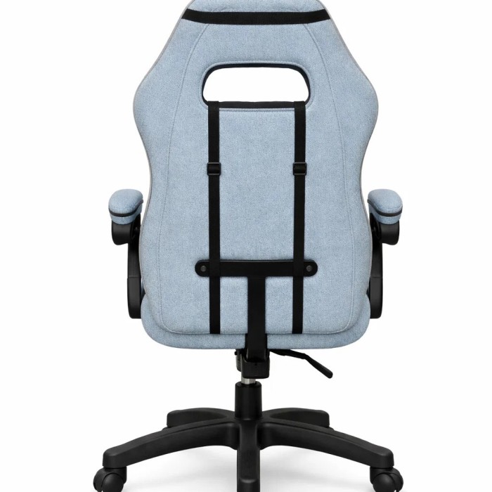 Дизайнерське геймерське крісло з тканини до 130 кг з масажною подушкою, підніжкою ThroneX блакитне з сірим linen 007