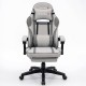 Дизайнерське геймерське крісло з тканини до 130 кг з масажною подушкою, підніжкою ThroneX світло-сірий з графітом linen 005