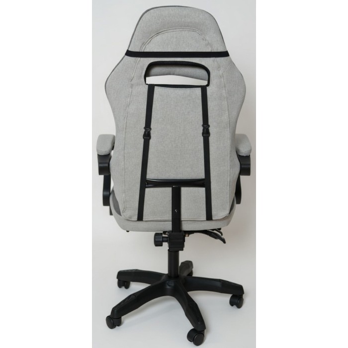 Дизайнерське геймерське крісло з тканини до 130 кг з масажною подушкою, підніжкою ThroneX світло-сірий з графітом linen 005