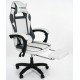 Дизайнерське геймерське крісло до 130 кг з масажною подушкою, підніжкою ThroneX біле з графітом PVC 002