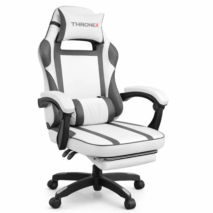 Дизайнерське геймерське крісло до 130 кг з масажною подушкою, підніжкою ThroneX біле з графітом PVC 002