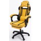 Дизайнерське геймерське крісло до 130 кг з масажною подушкою, підніжкою ThroneX жовте з чорним PVC 001