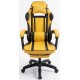 Дизайнерське геймерське крісло до 130 кг з масажною подушкою, підніжкою ThroneX жовте з чорним PVC 001