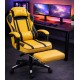 Дизайнерське геймерське крісло до 130 кг з масажною подушкою, підніжкою ThroneX жовте з чорним PVC 001