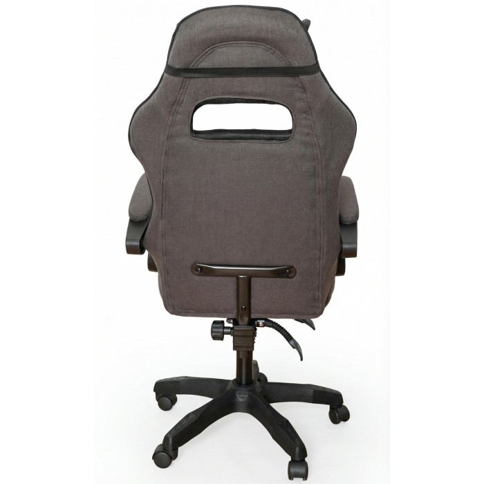 Дизайнерське геймерське крісло з тканини до 130 кг з масажною подушкою, підніжкою ThroneX темно-сіре з чорним linen 006