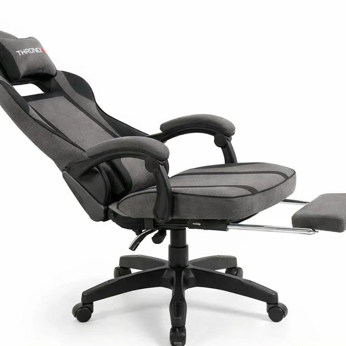 Дизайнерське геймерське крісло з тканини до 130 кг з масажною подушкою, підніжкою ThroneX темно-сіре з чорним linen 006