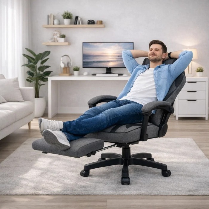 Дизайнерське геймерське крісло з тканини до 130 кг з масажною подушкою, підніжкою ThroneX темно-сіре з чорним linen 006