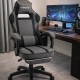 Дизайнерське геймерське крісло з тканини до 130 кг з масажною подушкою, підніжкою ThroneX темно-сіре з чорним linen 006