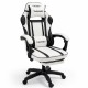 Дизайнерське геймерське крісло до 130 кг з масажною подушкою, підніжкою ThroneX біле з чорним PVC 002