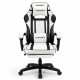 Дизайнерське геймерське крісло до 130 кг з масажною подушкою, підніжкою ThroneX біле з чорним PVC 002