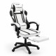 Дизайнерське геймерське крісло до 130 кг з масажною подушкою, підніжкою ThroneX біле з чорним PVC 002