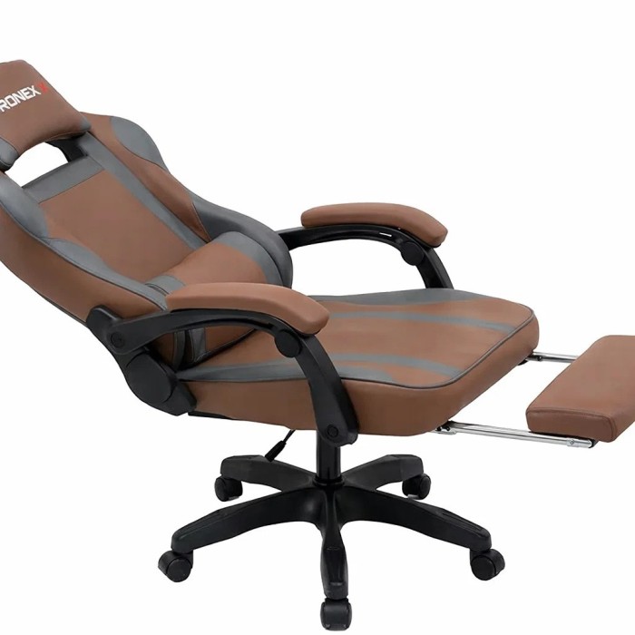 Дизайнерське геймерське крісло до 130 кг з масажною подушкою, підніжкою ThroneX коричневе з графітом PVC 005