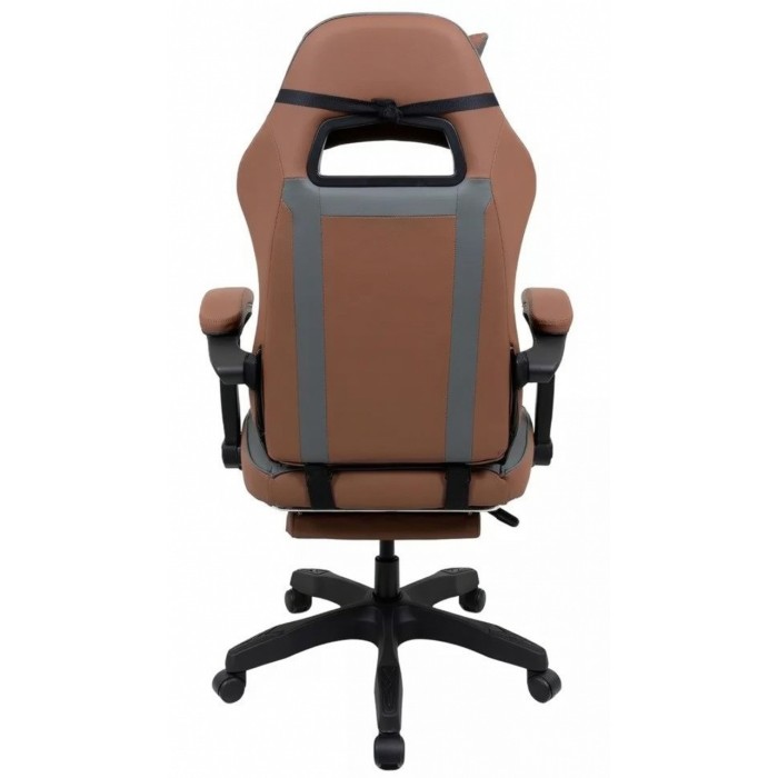 Дизайнерське геймерське крісло до 130 кг з масажною подушкою, підніжкою ThroneX коричневе з графітом PVC 005