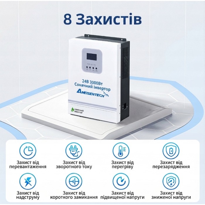 3 кВт Інвертор гібридний Ameisentech WiFi 24 В, струм заряду 100 А, для АКБ
