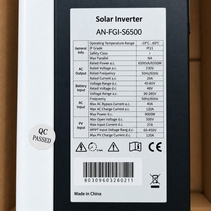 6,5 кВт Гібридний сонячний інвертор Anern AN-FGI-S6500, Wi-Fi, 120А