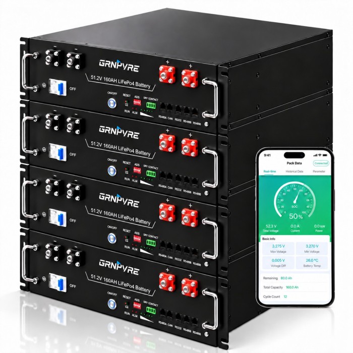 LiFePO4 51,2V 100Ah Акумулятор GRNYVRE, BMS, з Bluetoooth для систем резервного живлення будинку