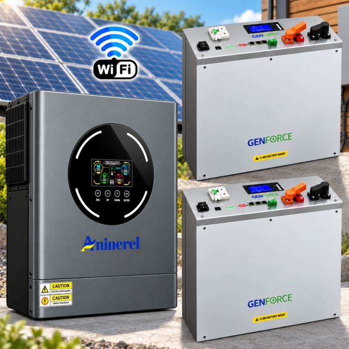 11 кВт LiFePO4 Комплект інвертор Aninerel, Wi-Fi Produced by Anenji + 2 акумулятори GENFORCE 51.2V 100Ah, Smart BMS, настінний