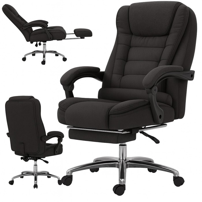 Офісне крісло з тканини до 130 кг з масажною подушкою та підставкою для ніг BOSS KO22 Premium Чорне