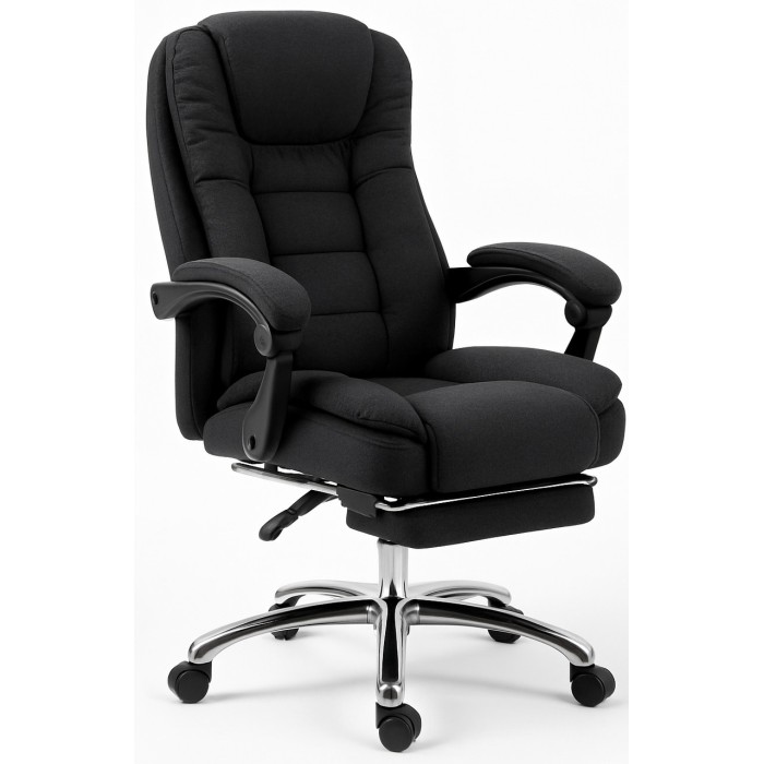 Офісне крісло з тканини до 130 кг з масажною подушкою та підставкою для ніг BOSS KO22 Premium Чорне