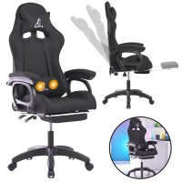 Комп'ютерне геймерське ігрове крісло з масажною подушкою, підніжкою та тканинною оббивкою SNAKE Premium Чорне