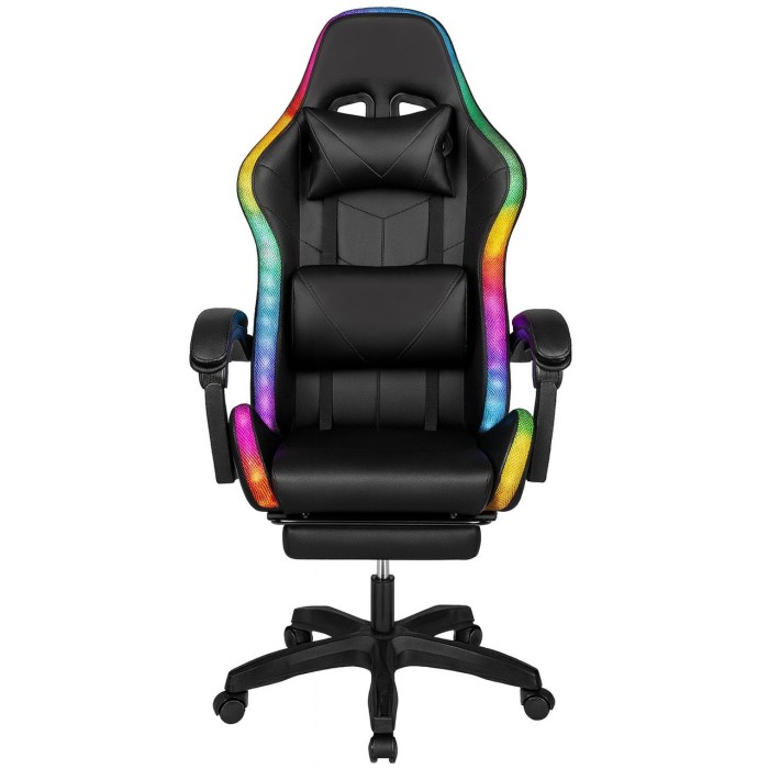 Крісло геймерське ProGame з RGB підсвіткою GX-150, підставка для ніг, комп'ютерне ігрове