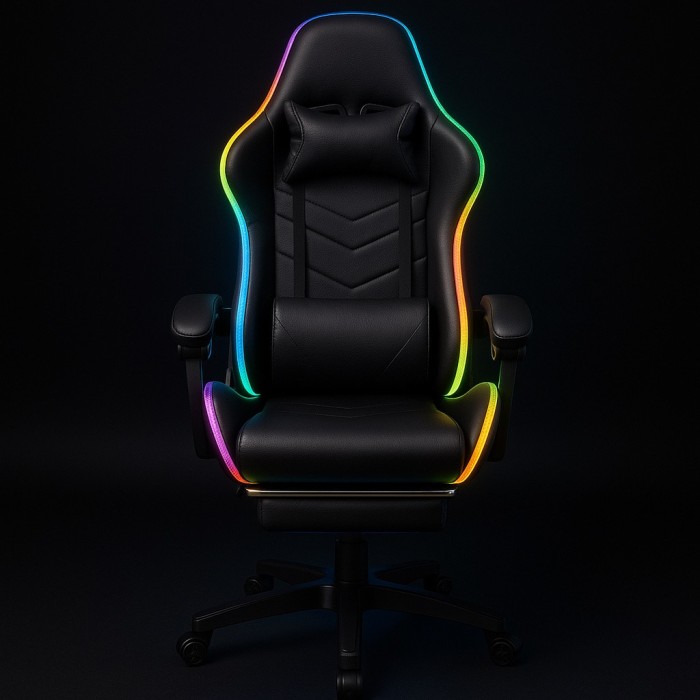 Крісло геймерське ProGame з RGB підсвіткою GX-150, підставка для ніг, комп'ютерне ігрове