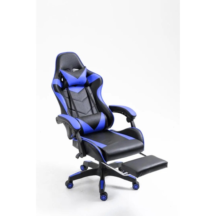 Крісло геймерське професійне Gamery з масажною подушкою, чорно-синє комп'ютерне