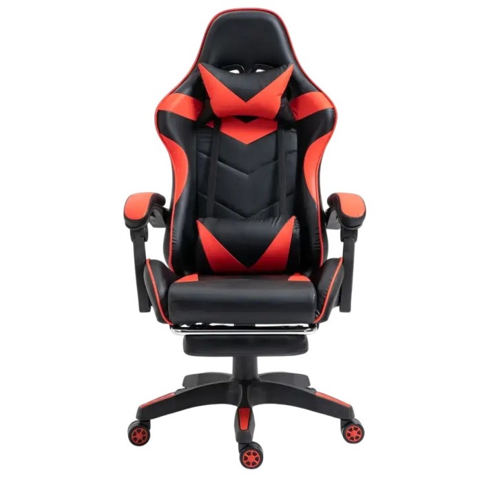 Крісло геймерське Gamery професійне з массажером та підставкою для ніг чорно-червоне комп'ютерне ігрове