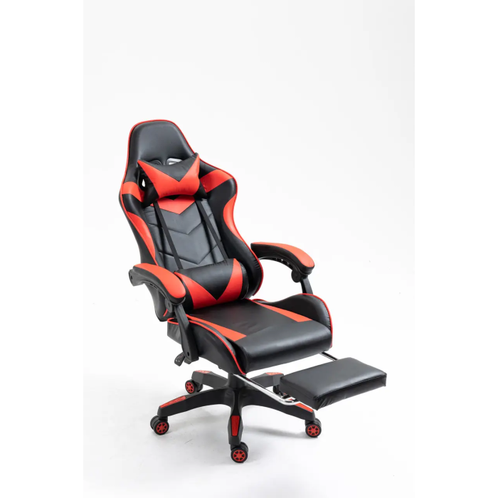 Крісло геймерське Gamery професійне з массажером та підставкою для ніг чорно-червоне комп'ютерне ігрове