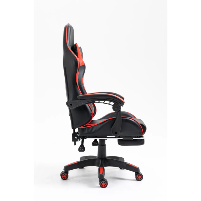 Крісло геймерське Gamery професійне з массажером та підставкою для ніг чорно-червоне комп'ютерне ігрове