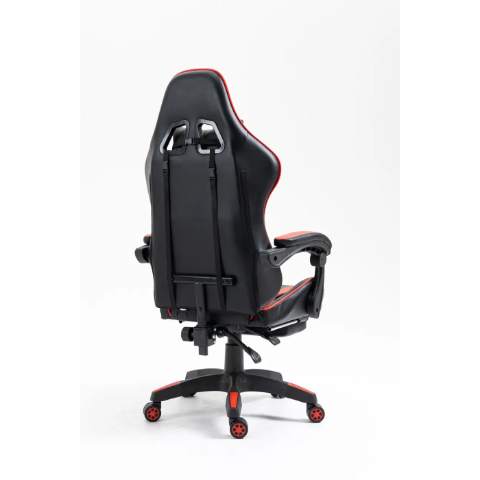 Крісло геймерське Gamery професійне з массажером та підставкою для ніг чорно-червоне комп'ютерне ігрове