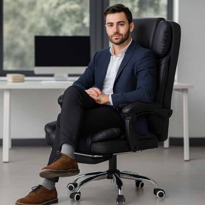 Офісне крісло до 150 кг з масажною подушкою та підставкою для ніг Master Prestige KO42CZ Premium Чорне