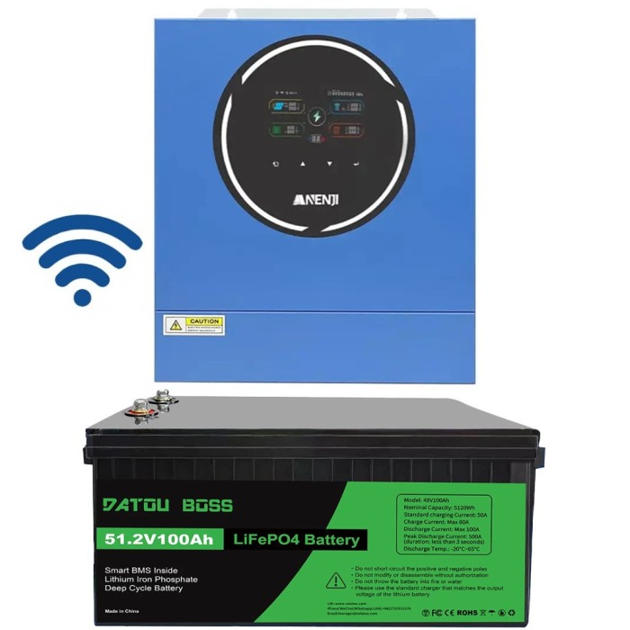 Комплект 5 кВт + 5.1 кВт*г інвертор Anenji з WiFi-модулем + акумулятор Datouboss LiFePO4 48V/100Ah для резервного живлення  будинку, квартири